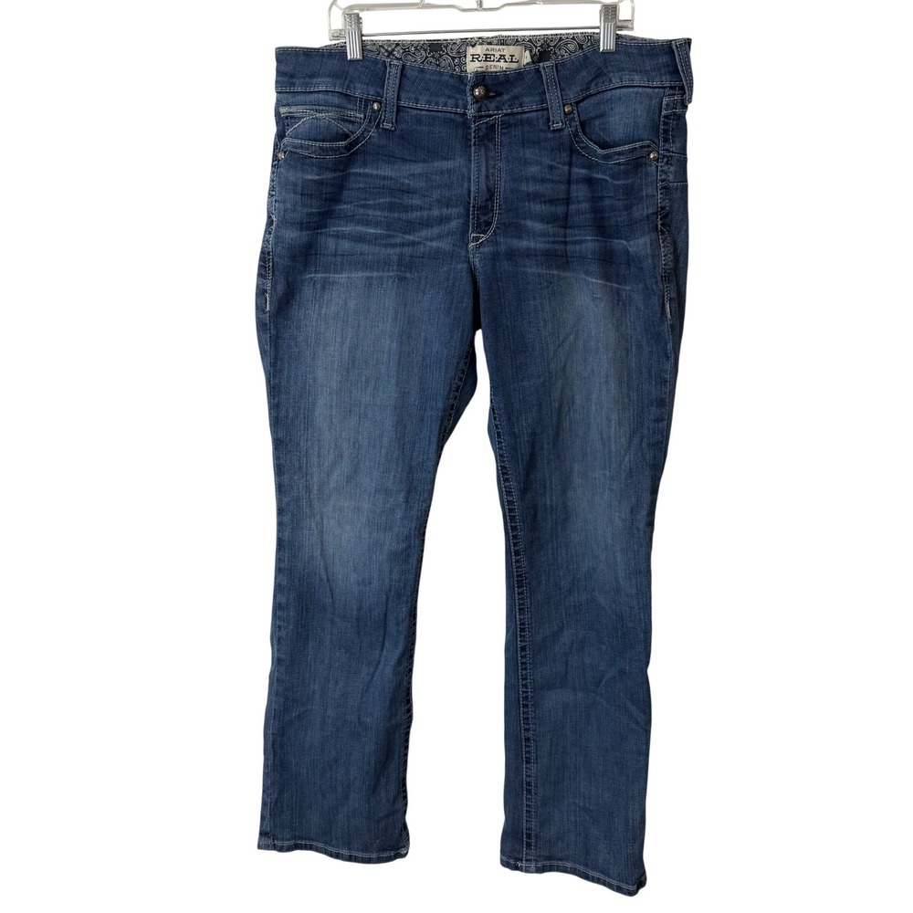 Ariat Womens Straight Leg Jeans Whipstitch 34R Blue REAL Denim Stretch 10017217